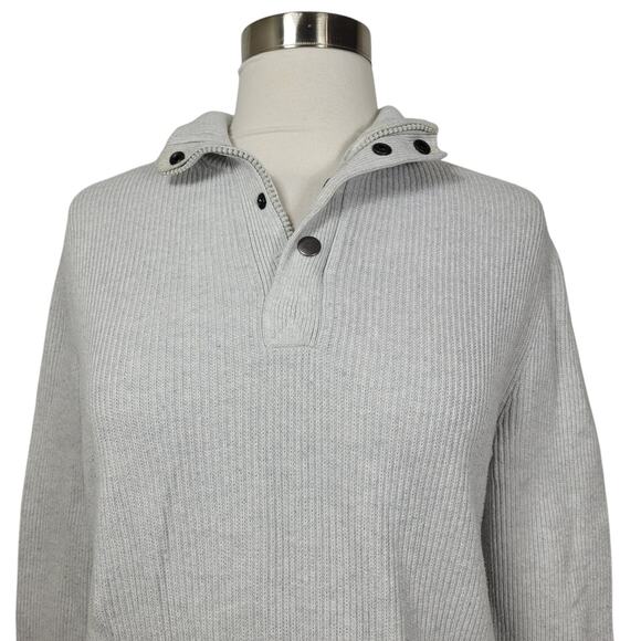 Express Men's Gray Ribbed Long Sleeve Knit 1/4 Zip Snap Button Sweater Small - Picture 2 of 8